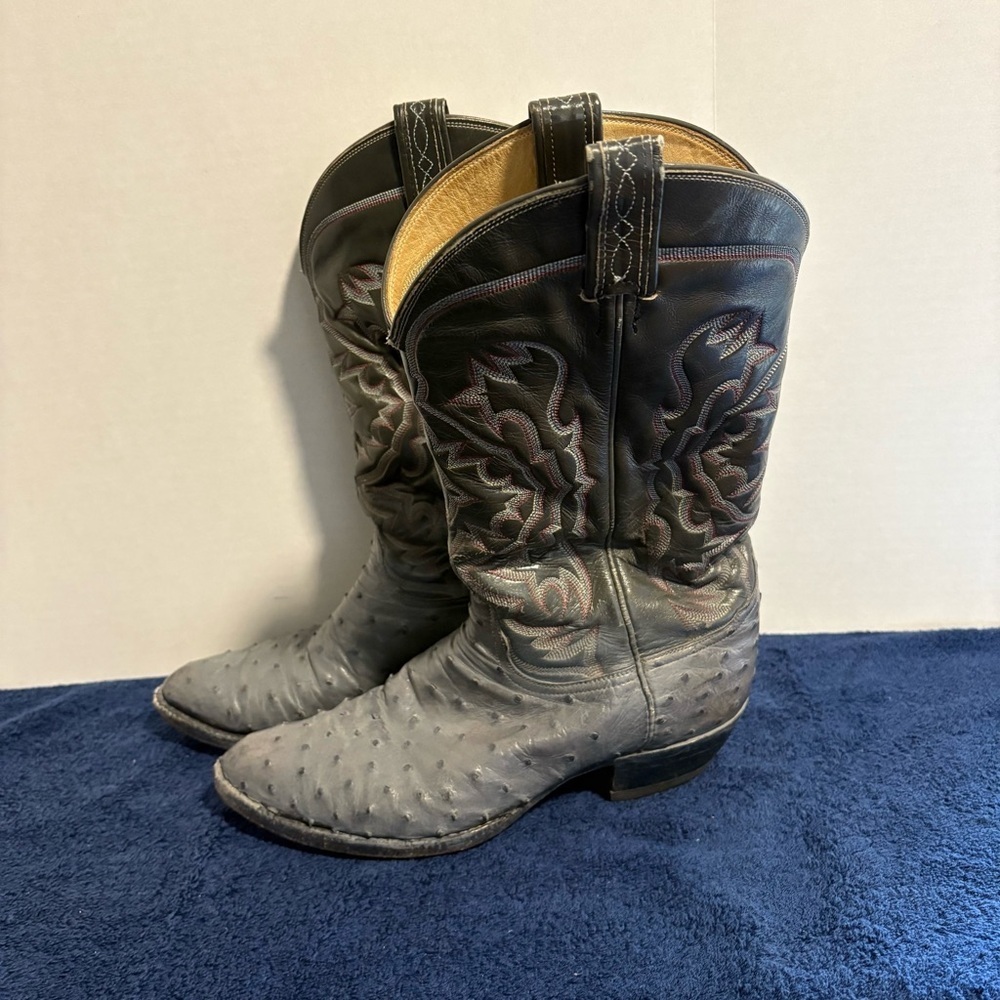 Vintage Tony Lama El Rey Gray Full Quill Ostrich Cowboy Boots Leather Mens 9.5 E - Picture 2 of 8